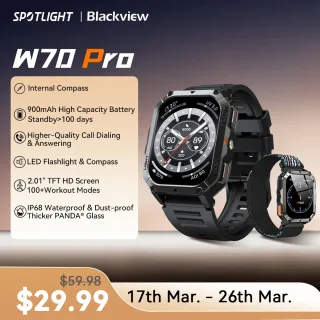 Blackview 2025 novo relógio inteligente robusto à prova d'água w70 pro 900mah relógio inteligente robusto para exterior com iluminação de emergência, bússola