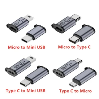 Tipo C fêmea para Micro USB, Mini USB fêmea para Tipo C conector fêmea adaptador
