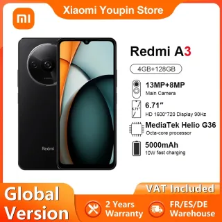 Xiaomi-Smartphone Redmi A3 Versão Global, Mediatek Helio, Ecrã HD G36, 6.71 ", Câmara Dupla, Bateria 5000mAh, Carregamento Rápido 10W