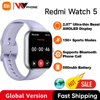 Versão global xiaomi redmi watch 5 2.07 "display amoled 150 + modos esportivos 550mah bateria monitor de freqüência cardíaca oxigênio no sangue