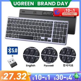 UGREEN Teclado Sem Fio Bluetooth 5.0 2.4G Russo/Coreano/EN 99 Teclados Para MacBook iPad PC Tablet USB C Teclado Recarregável