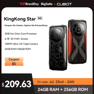 Cubot KingKong Star, Robusto Smartphone 5G, 24GB RAM(12GB+12GB Estendido), 256GB ROM, Tela 2K de 6,78", Dimensity 700 Octa-Core, Câmera de 100MP, 10600mAh, carga de 33W, NFC, 4G celular, Adicionar ao Carrinho e Coleção