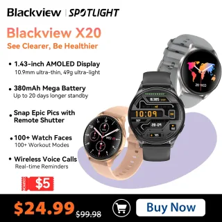 Blackview-X20 Smartwatch com tela AMOLED, Bluetooth, Chamadas Telefônicas, Rastreamento de Saúde e Fitness, Display Hi-Fi, Novo, Estreia Mundial, 2024