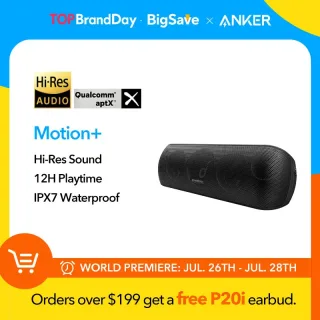 Soundcore by Anker Motion + Wireless HiFi caixa de som bluetooth portátil, 30W de som de alta resolução, Bass e Treble estendido