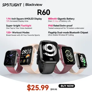 Blackview Bluetooth Smartwatch, Relógio R60, Tela AMOLED de 1,96 ", 800mAh, Chamadas Telefônicas, Rastreamento de Saúde e Fitness, Estreia Mundial