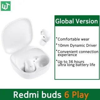 Fone de ouvido Redmi Buds 6 Play Versão Global com driver dinâmico de 10mm, cancelamento de ruído AI para chamadas, Bluetooth 5.4, fone de ouvido TWS.