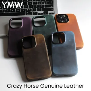 Ymw scratc crazy horse capa de couro genuíno para iphone 15 14 pro max plus 13 12 mini magnético pull-up capa de telefone