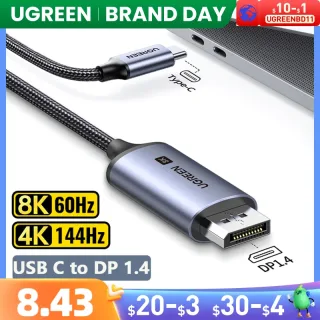 UGREEN-USB C para 8K Displayport 1.4 Cabo, Compatível para iPhone 15, Macbook Pro, iPad, Thunderbolt 3, 4, USB Tipo C para 8K Cabo DP, 32.4Gbps