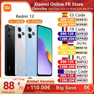 Xiaomi-Celular Redmi 12 4G, Versão Global, MTK Helio G88, Câmera Tripla 50MP AI, Grande Display de Ponto 6.79 ", 5000mAh, 18W, Versão Global