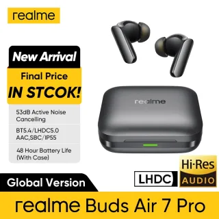 Versão global realme Buds Air 7 pro 53dB Cancelamento de ruído em alto mar AI Interpretação simultânea LHDC 5.0 Bluetooth 5.4