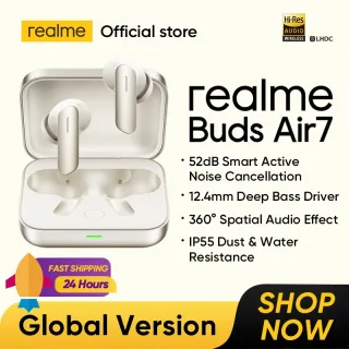 Realme Buds Air 7 TWS Fone de ouvido 52dB Cancelamento de ruído 52 horas de vida útil da bateria 12,4 mm Driver de graves LHDC 5.0 Bluetooth 5.4 IP55