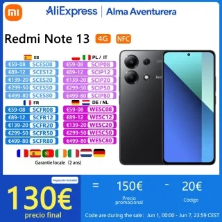Xiaomi Redmi Note 13 4G,Teléfonos inteligentes,NFC,120HZ FHD+AMOLED display,108MP Camera,33W carregamento,5000mAh,Versión global