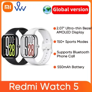 Versão global xiaomi redmi watch 5 2.07 "display amoled 150 + modos esportivos 550mah bateria monitor de freqüência cardíaca oxigênio no sangue