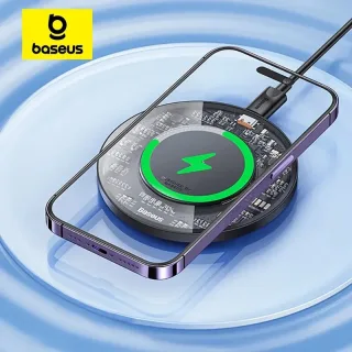 Baseus-Carregador Rápido Sem Fio para Airpods, Almofada de Carregamento Rápido Sem Fio Qi Visível, iPhone 15, 14, Samsung S22, Xiaomi, LG, 15W