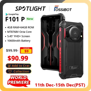 FOSSIBOT-F101 P Smartphone robusto, bateria de 10600mAh, 4GB + 64GB, telefone celular 24MP, alto-falante grande, IP68, IP69, telefone móvel à prova d'água