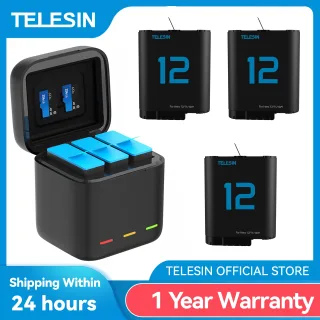 Telesin bateria para gopro hero 12 11 10 9 1750 mah bateria 3 maneiras caixa de carregador rápido armazenamento cartão tf para gopro hero acessórios