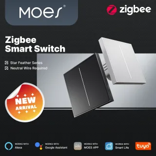 Moes zigbee interruptor de luz inteligente 2 em 1, fio neutro necessário, controle por aplicativo tuya, compatível com alexa google home, design de pena de estrela