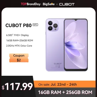 Cubot-P80 Smartphone Android 13, Telefone Versão Global, 8GB RAM, 256GB, 512GB ROM, NFC, Tela Grande 6.583 ", Câmera de 48MP, Novo, 2021