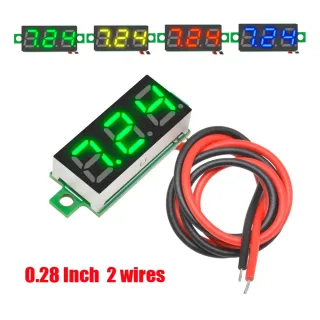 Mini voltímetro digital com tela LED, testador de tensão, vermelho, azul, amarelo, verde, DC, 2.5V-40V, 0, 28 Polegada, 2 fios