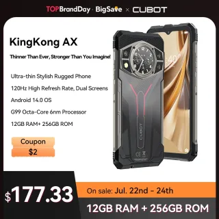 Smartphone Cubot-KINGKONG AX Ultra-Fino e Robusto, Android 14, Helio G99, 24GB RAM, 12 + 12GB, 256GB ROM, Tela 120Hz, 100MP, NFC