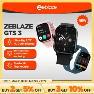 Zeblaze-GTS 3 Voice Calling Relógio Inteligente, Ultra Grande, 2.03 "Tela HD, Monitor de Saúde, 100 + Modos Esportivos, 200 + Faces, Novo