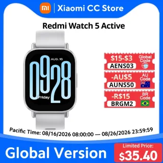 Nova versão global Xiaomi Redmi Watch 5 Chamada Bluetooth ativa até 18 dias de vida útil da bateria 2''display 140+ modos de trabalho 5ATM