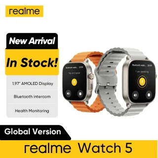 Versão global realme watch 5 1.97 "600nits AMOLED 460mAh Bateria de 14 dias com mais de 300 temas Suporte GPS GNSS IP68 à prova d'água