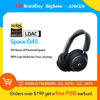 Anker-Space Q45 Adaptive Noise Cancelling Headphones, Ultra Long, 50H Playtime, Controle de App, Hi-Res Sound, Bluetooth 5.3