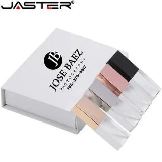 JASTER-Crystal USB 2.0 Flash Drive, Pen Drive, Criativos, Presentes de Casamento, Logotipo personalizado grátis, 100% Real Capacity, 32GB, 64GB, 128GB