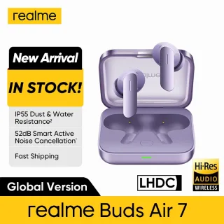 Versão global realme buds air 7 tws fone de ouvido 52db cancelamento de ruído 52 horas de vida útil da bateria 12.4mm driver baixo lhdc 5.0 ip55