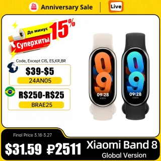 Xiaomi-Mi Band 8 Versão Global Monitoramento de Freqüência Cardíaca e Oxigênio no Sangue, Display Touch AMOLED 1.62 ", 150 + Modos Fitness, Bateria 190mAh