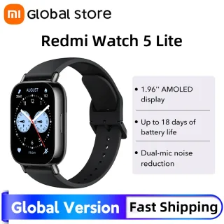 Versão global xiaomi redmi watch 5 lite 1.96 ''tela amoled relógio inteligente mais de 150 modos esportivos 18 dias de vida útil da bateria 5atm à prova d'água