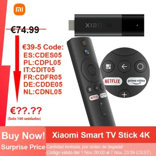 Xiaomi-Smart TV Stick, 4K, Android TV Dongle, Bluetooth 5.2, 2GB RAM, 8GB ROM, Netflix, WiFi, Google Assistente, TV Stick