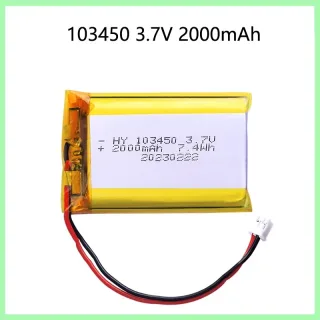 103450 Bateria recarregável de polímero de lítio 3.7v 2000mah jst ph 2.0mm plugue de 2 pinos para câmera navegador gps mp5 fone de ouvido bluetooth