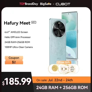 Cubot Hafury Meet, smartphone Android, tela curva AMOLED de 6,67 "120 Hz, 24GB de RAM (12GB + 12GB estendidos), 256GB de ROM, Helio G99, câmera de 100 MP, NFC,Duplo SIM Duplo 4G celular, versão global telefones