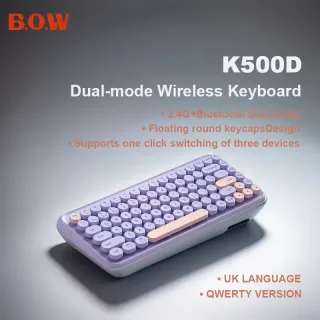 Teclado sem fio Bluetooth de modo duplo, Keycap colorido flutuante, tom de luz, teclado portátil ultra fino do escritório, K500D