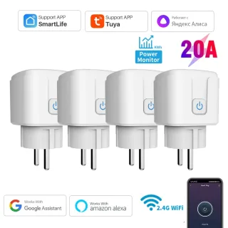 Tuya 16A,20A Tomada Inteligente WiFi Tomada Função de Temporização de Monitoramento De Energia DA UE Funciona com Alexa, Inicial do Google, Alice, Vida Inteligente Casa