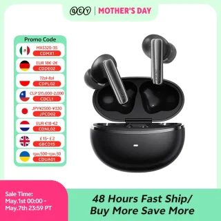 QCY MeloBuds N70 Fones de ouvido sem fio ANC Bluetooth 6.0 com cancelamento de ruído adaptativo LDAC, áudio de alta resolução, 6 microfones ENC, 50 horas de reprodução, carregamento sem fio, detecção intra-auricular