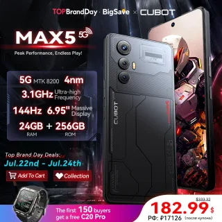 [Estreia mundial] CUBOT MAX 5, Android smartphone 5G, Dimensity 8200 4nm, tela grande de 6,95" e 144 Hz, 24 GB de RAM (12GB + 12GB), 256GB de ROM, 5g celular para jogos,Câmera de 100MP,NFC, WiFi 6,adicionar ao carrinho