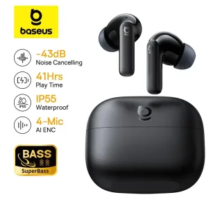 Baseus Bass EP10 NC -43dB Fones de Ouvido Sem Fio com Cancelamento de Ruído ANC Bluetooth 6.0 Intra-auriculares com 4 Microfones