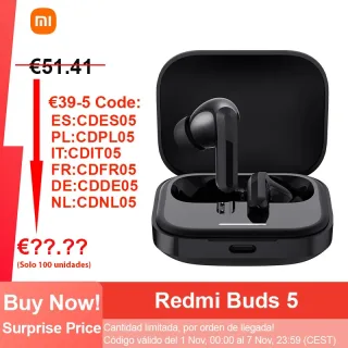 Xiaomi-Redmi Buds 5 Versão Global Fone De Ouvido Bluetooth, Fone De Ouvido Sem Fio BT5.3, Cancelamento De Ruído Ativo, Controle De Toque, Até 46dB