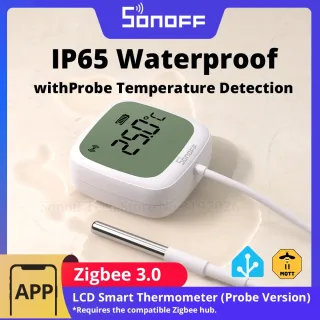 Sonoff SNZB-02LD zigbee3.0 lcd termômetro inteligente com sonda ip65 à prova dip65 água para geladeira piscina tanque de peixes adega via ZBBridge-P