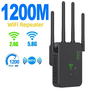 Repetidor WiFi sem fio, impulsionador de sinal WiFi, banda dupla, 2.4G, 5G, extensor, 802.11AC, Gigabit WiFi, amplificador, roteador WPS, 1200Mbps
