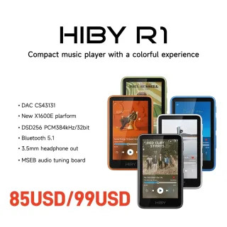 HiBy R1 Reprodutor de Música HiFi MP3 USB DAC WiFi Bluetooth 5.1 DSD256 PCM384kHz/32bit X1600E CS43131 MSEB Rádio Web Saída 3.5mm