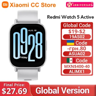 Versão global Xiaomi Redmi Watch 5 Active Até 18 dias de vida 2'' Display 140+ modos de treino Chamada Bluetooth 5ATM