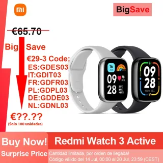 Xiaomi-Redmi Watch 3 Active Smart Watch, Sensor de Freqüência Cardíaca, Suporta Chamadas Telefônicas, Display LCD de 1.83 ", Bluetooth 5.3 Global