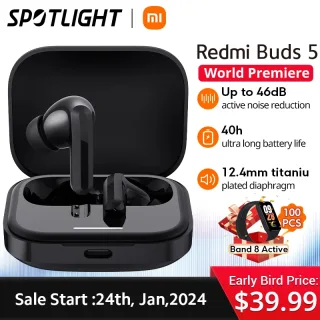 [World Premiere]Xiaomi Redmi Buds 5 46dB versão global cancelamento de ruído ativo até 40 horas de conectividade de dispositivo duplo
