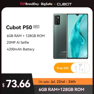 Cubot-P50 Smartphone Android, 6GB de RAM, 128GB ROM, Octa-Core, 4200mAh, 6,2 "Screen, NFC, Câmera 20MP, 4G Celular, Telemóveis