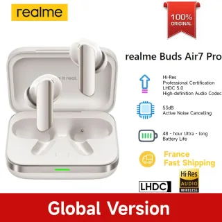 Versão global realme Buds Air 7 pro 53dB Cancelamento de ruído profundo-mar AI Interpretação simultânea LHDC 5.0 Bluetooth 5.4
