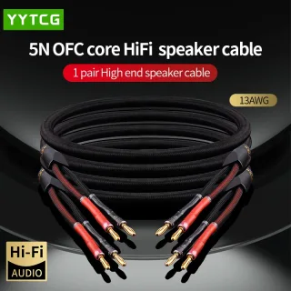 Um Par de Cabos de Alto-Falante HiFi, Cabo de Amplificador de Áudio de Alta Qualidade, Cobre Livre de Oxigênio de Alta Pureza com Conector Banana e Plugue Y em Ouro 24K